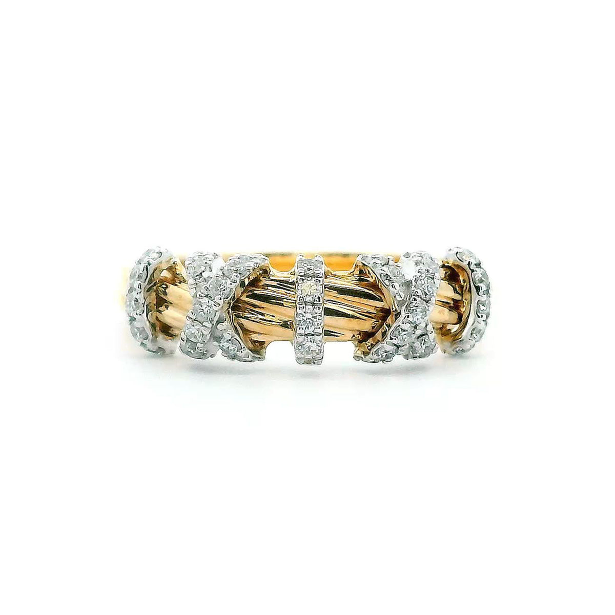 14K Two-Tone Gold 0.30cttw. Diamond Wrap Over Twist Fashion Ring