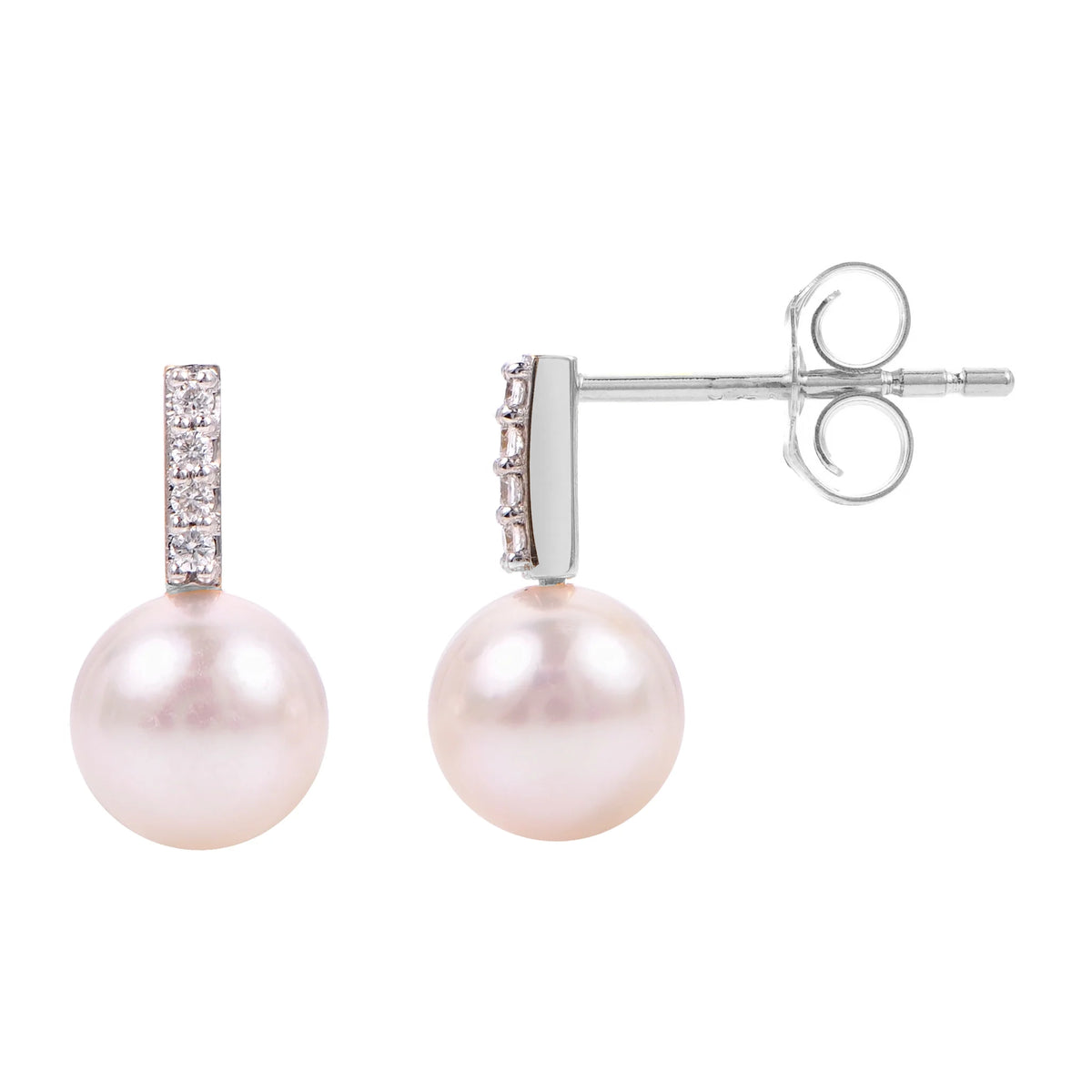 14K White Gold Akoya Pearl &amp; Diamond Stud Earrings