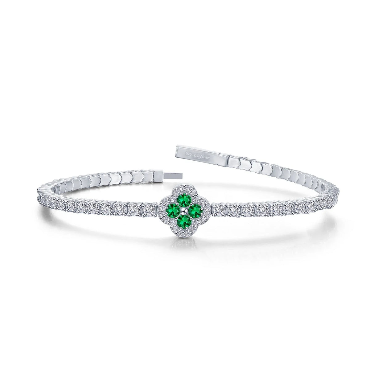 Lafonn Simulated Diamond &amp; Emerald Clover Flexible Tennis Bracelet B0199CEP68