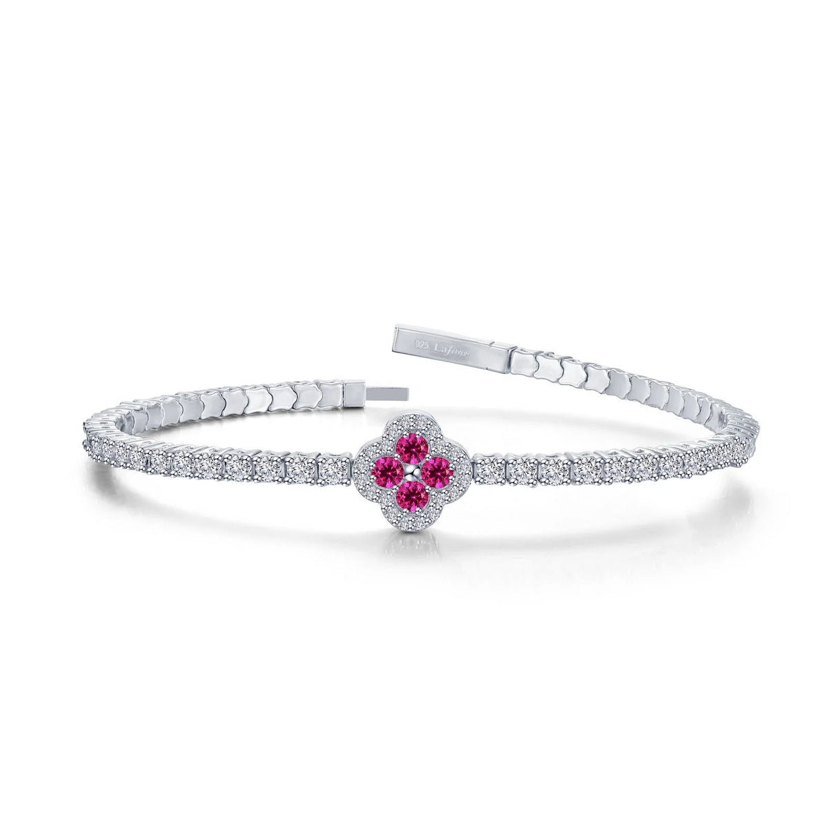 Lafonn Simulated Diamond &amp; Ruby Clover Flexible Tennis Bracelet B0199CRP68