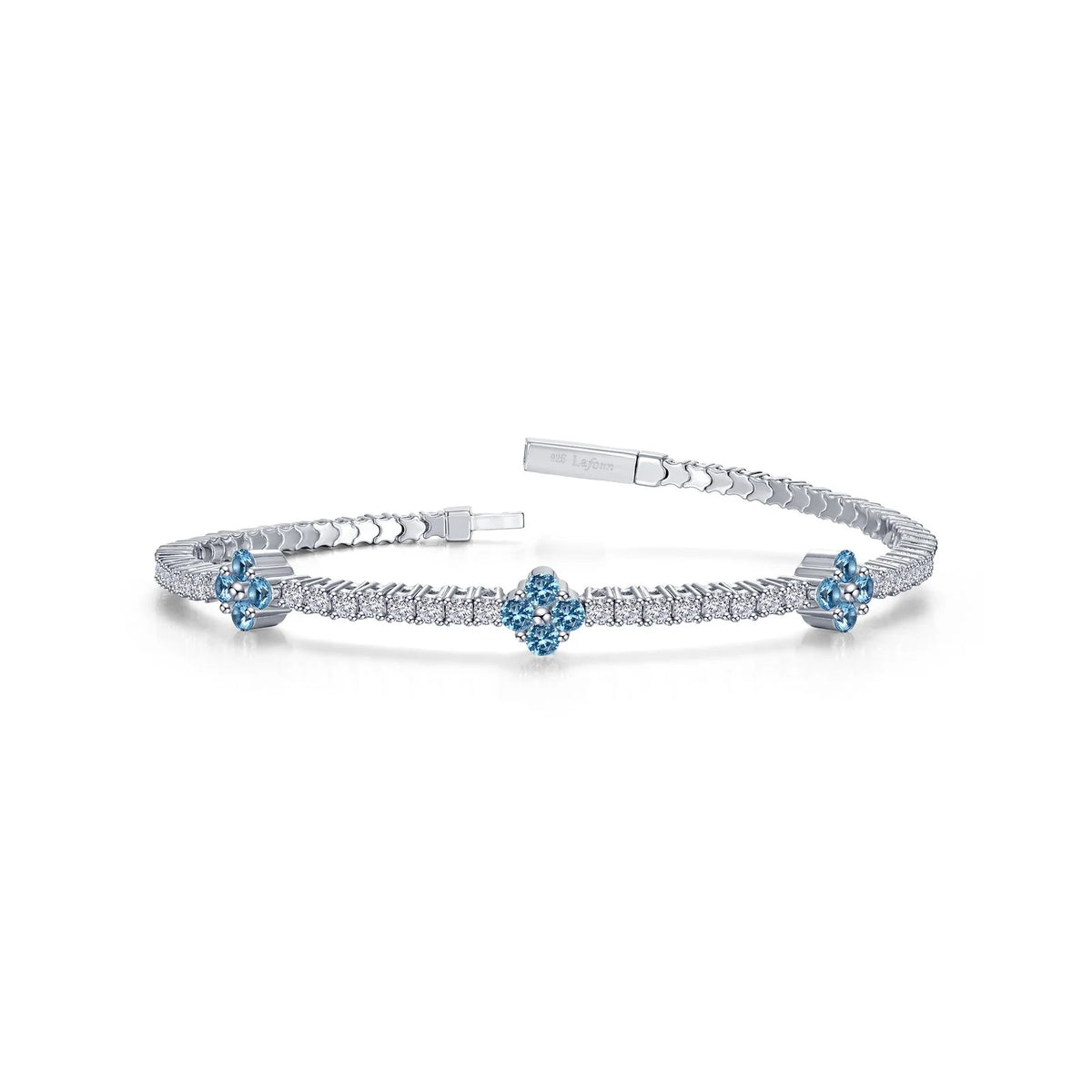 Lafonn Simulated Diamond &amp; Blue Topaz Clover Flexible Tennis Bracelet B0201BTP68