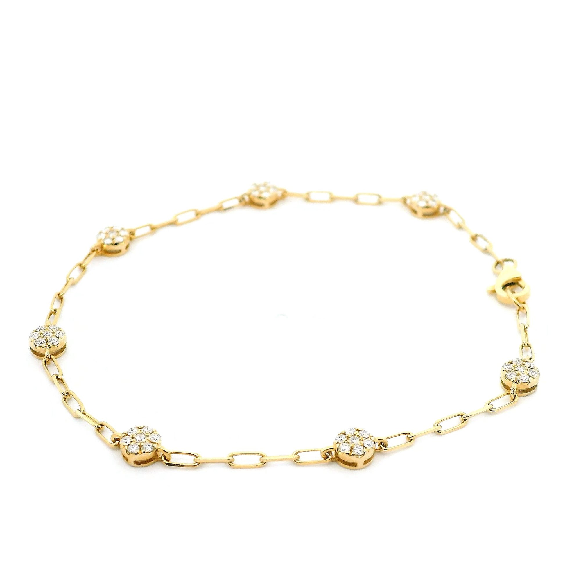 14K Yellow Gold 0.44cttw. Diamond Round Cluster Oval Link Bracelet