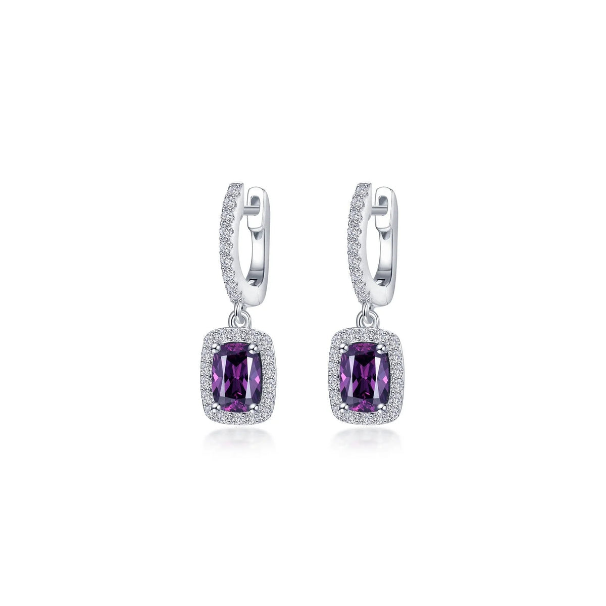 Lafonn Simulated Diamond &amp; Amethyst Halo Cushion-Cut Dangle Earrings E0622AMP