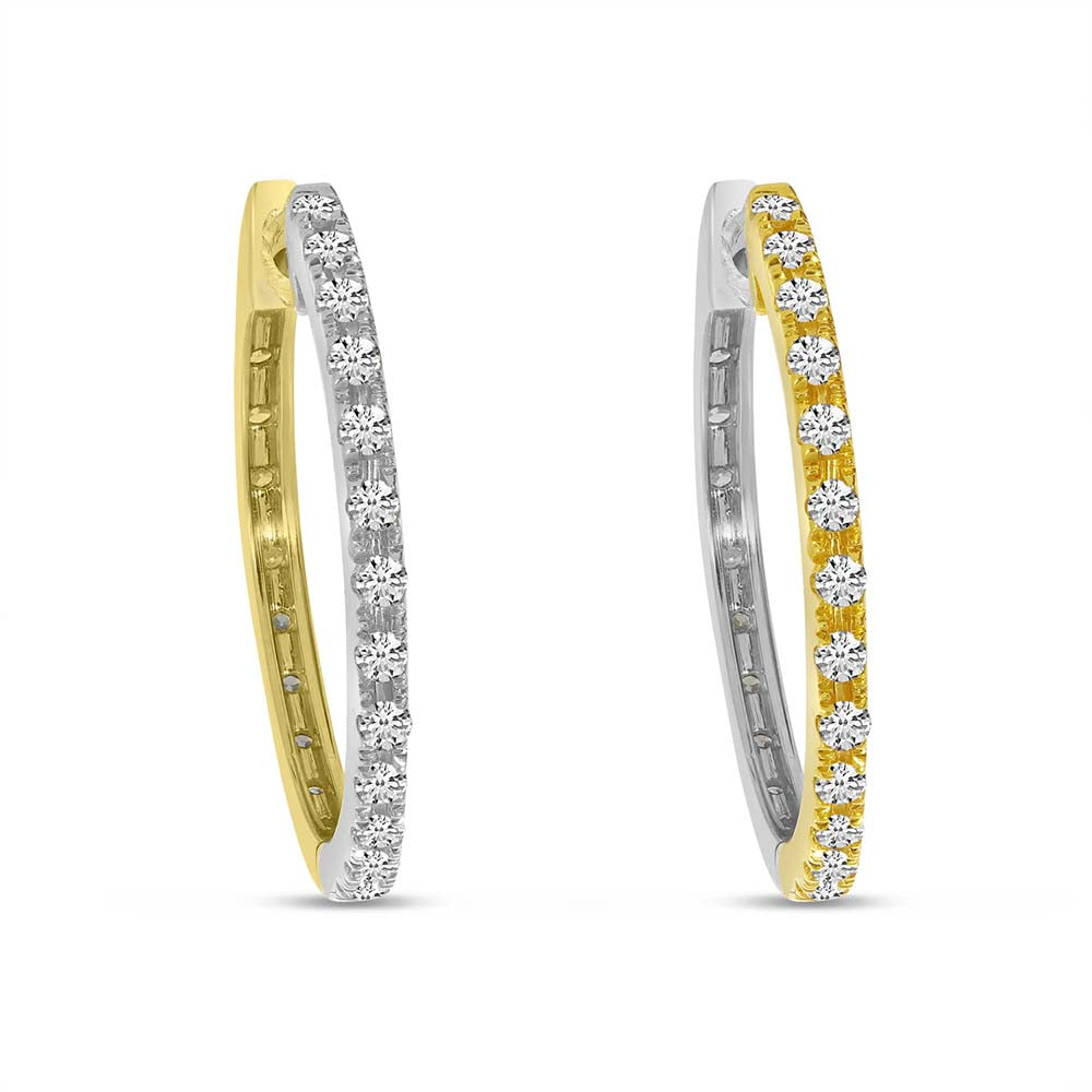 14K Yellow &amp; White Gold 0.52ct. Diamond Reversible Huggie Hoop Earrings