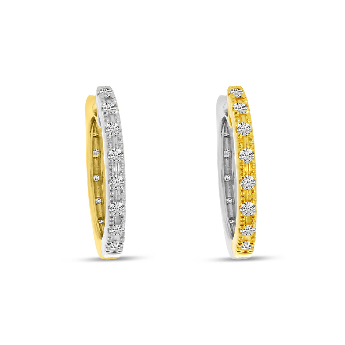 14K Yellow &amp; White Gold 0.32ct. Diamond Reversible Huggie Hoop Earrings