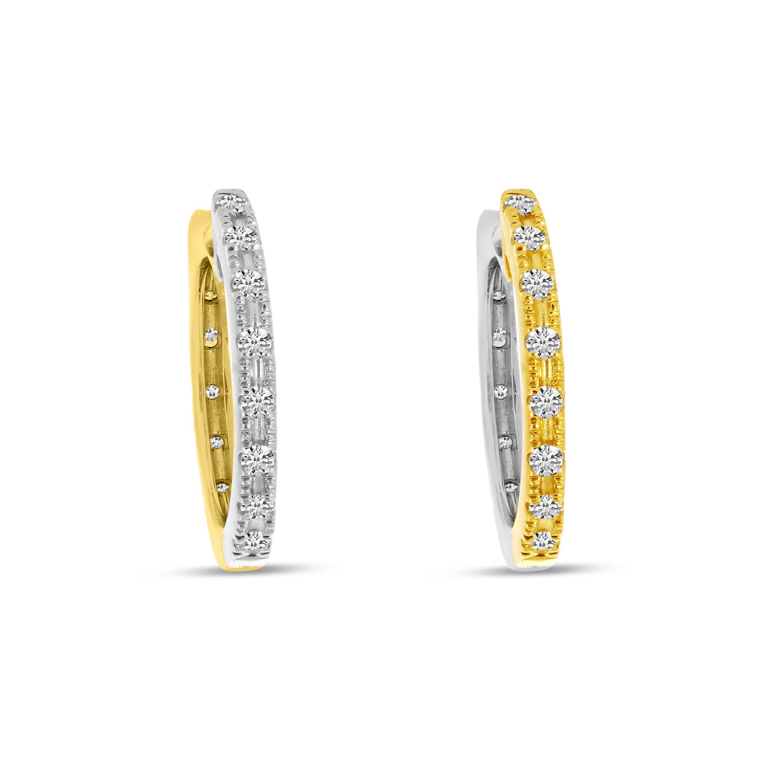 14K Yellow & White Gold 0.32ct. Diamond Reversible Huggie Hoop Earrings