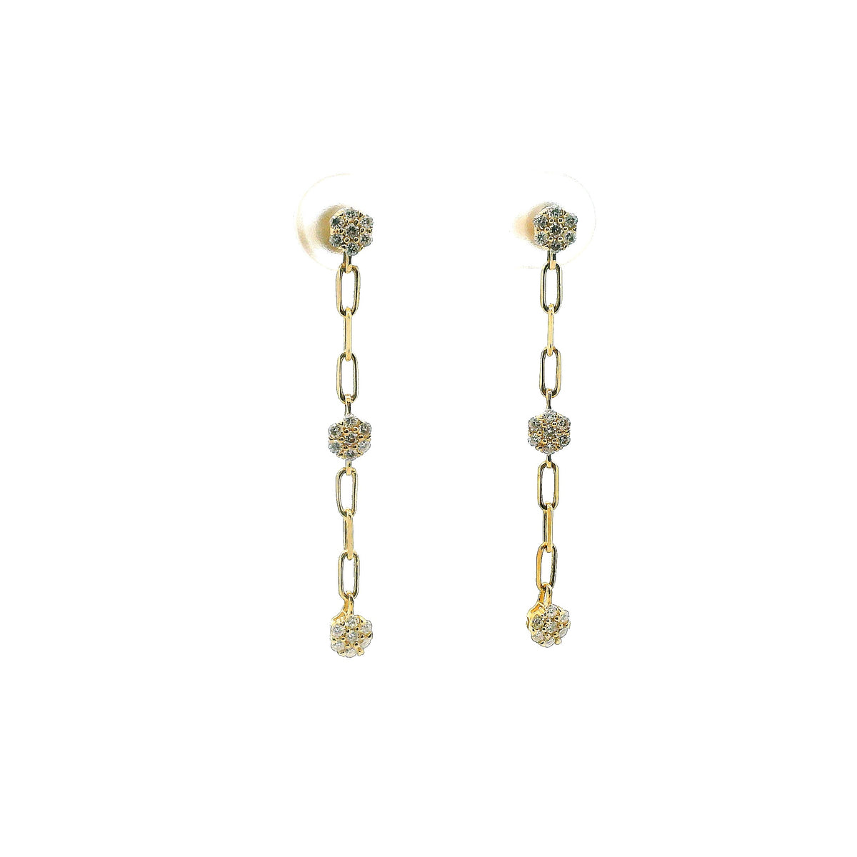 14K Yellow Gold 0.33cttw. Diamond Cluster Oval Link Dangle Stud Earrings