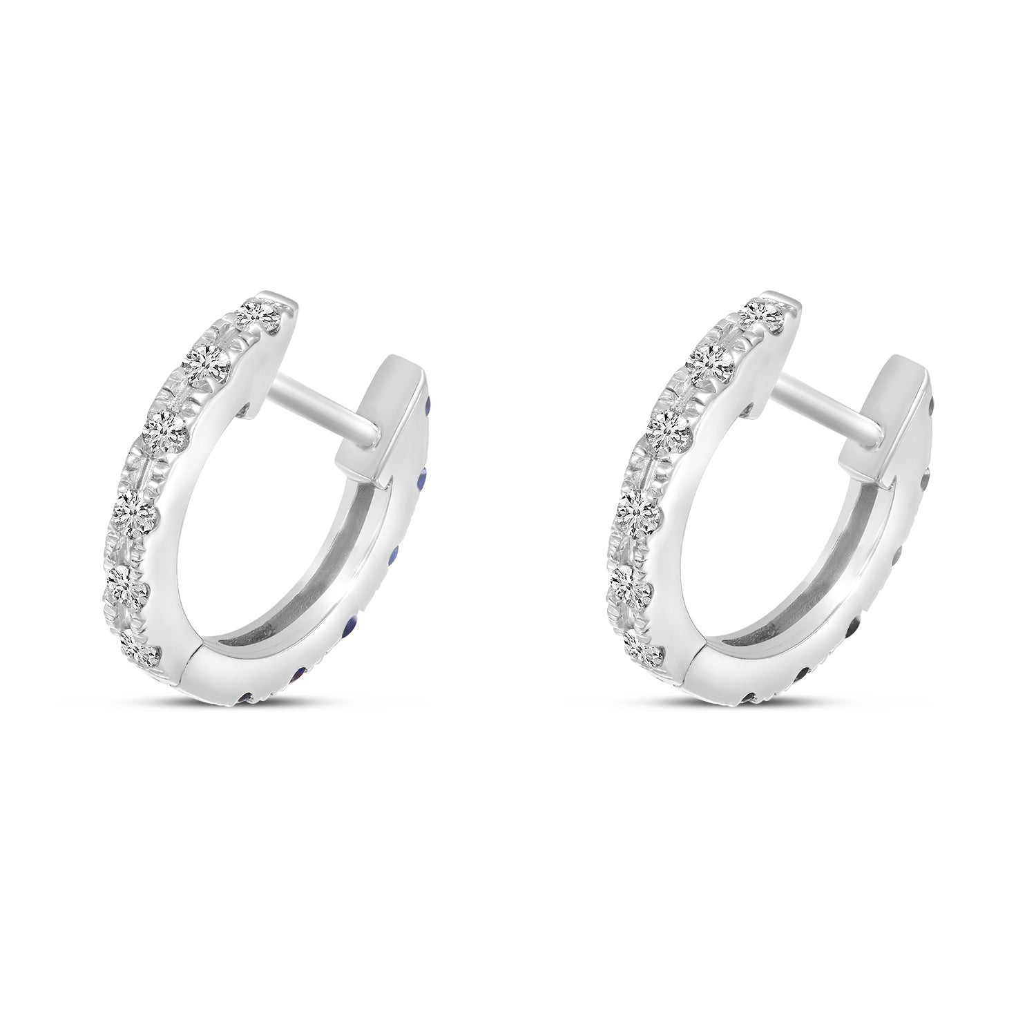 14K White Gold 0.12cttw. Diamond & 0.12cttw. Sapphire Reversible Huggie Hoop Earrings