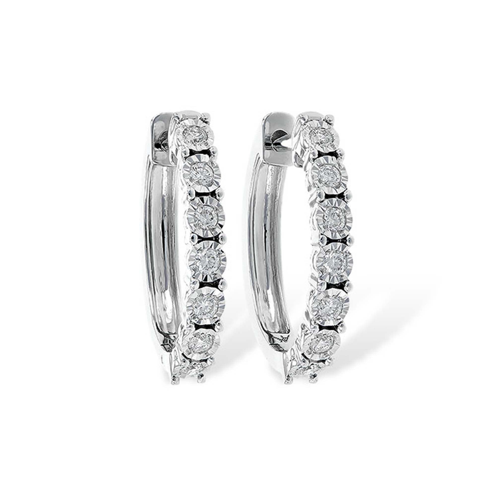 14K White Gold 0.25cttw. Diamond Illusion Hoop Earrings