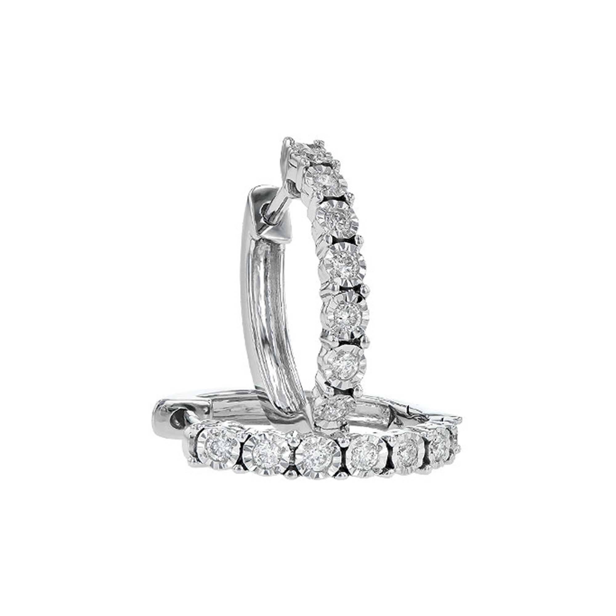 14K White Gold 0.25cttw. Diamond Illusion Hoop Earrings