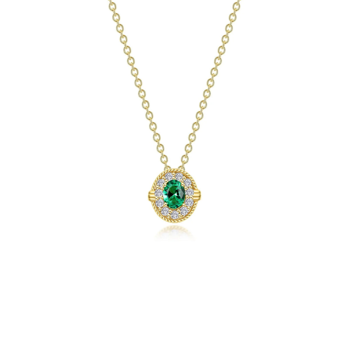 Lafonn Simulated Diamond &amp; Emerald Halo Necklace N0320CEG20