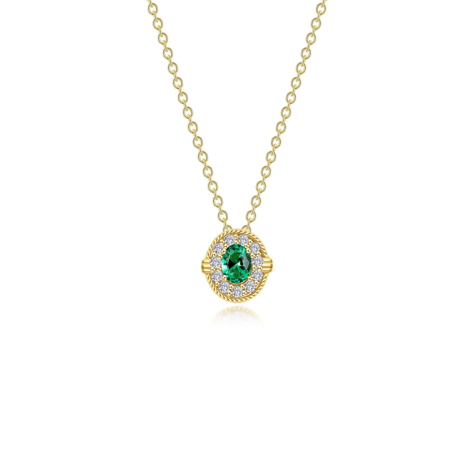 Lafonn Simulated Diamond & Emerald Halo Necklace N0320CEG20