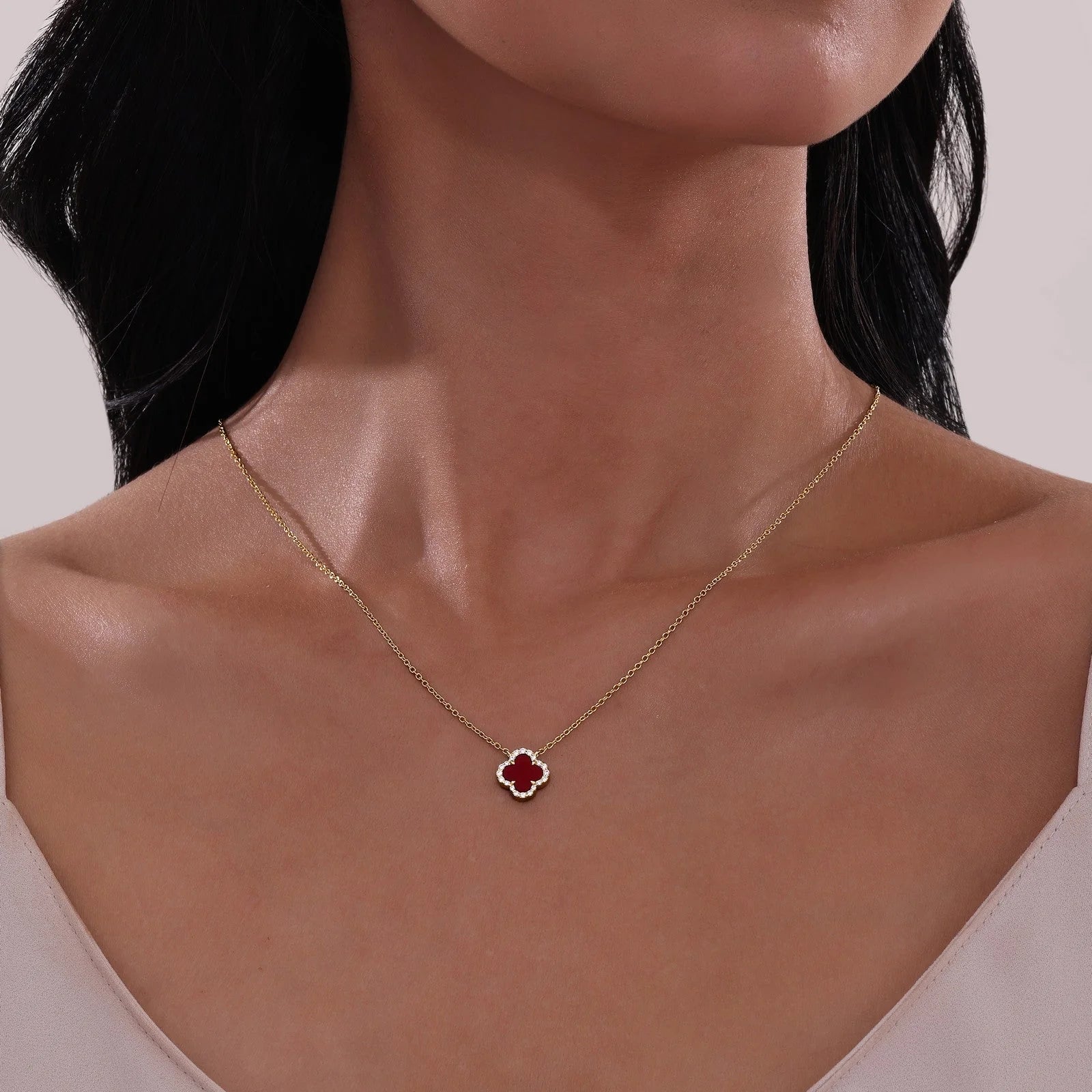 Lafonn Simulated Diamond & Red Agate Halo Necklace N0334AGG20