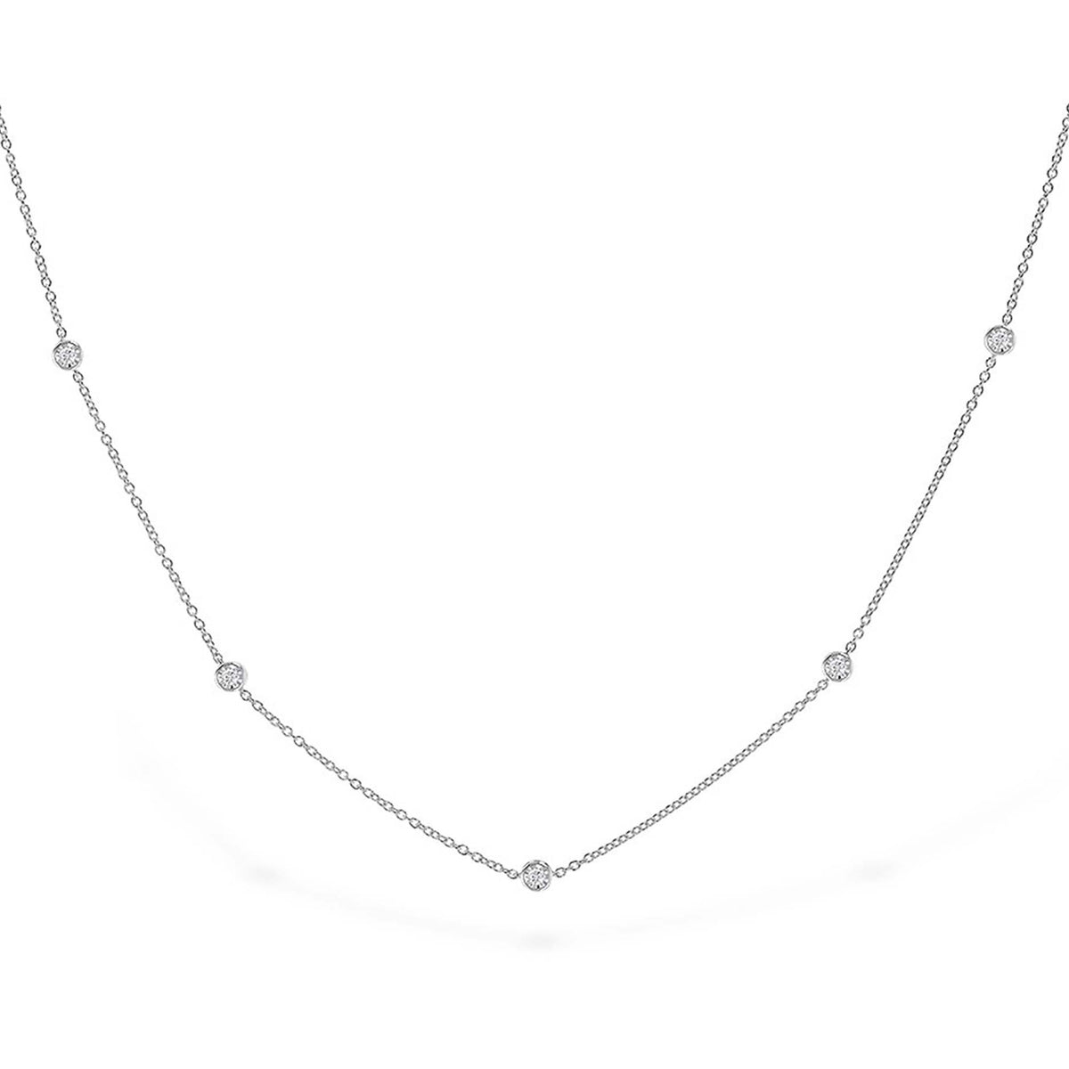 14K White Gold 0.50cttw. Diamond Double Sided 9 Station Necklace