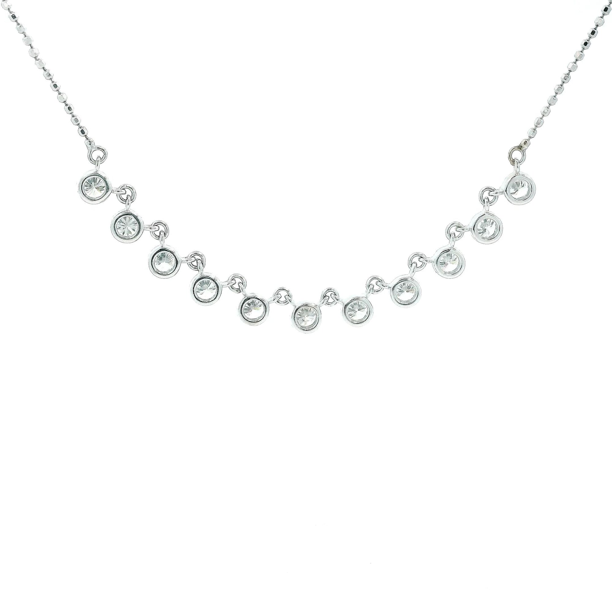 14K White Gold 0.88cttw. Diamond 11 Stone Tennis Necklace