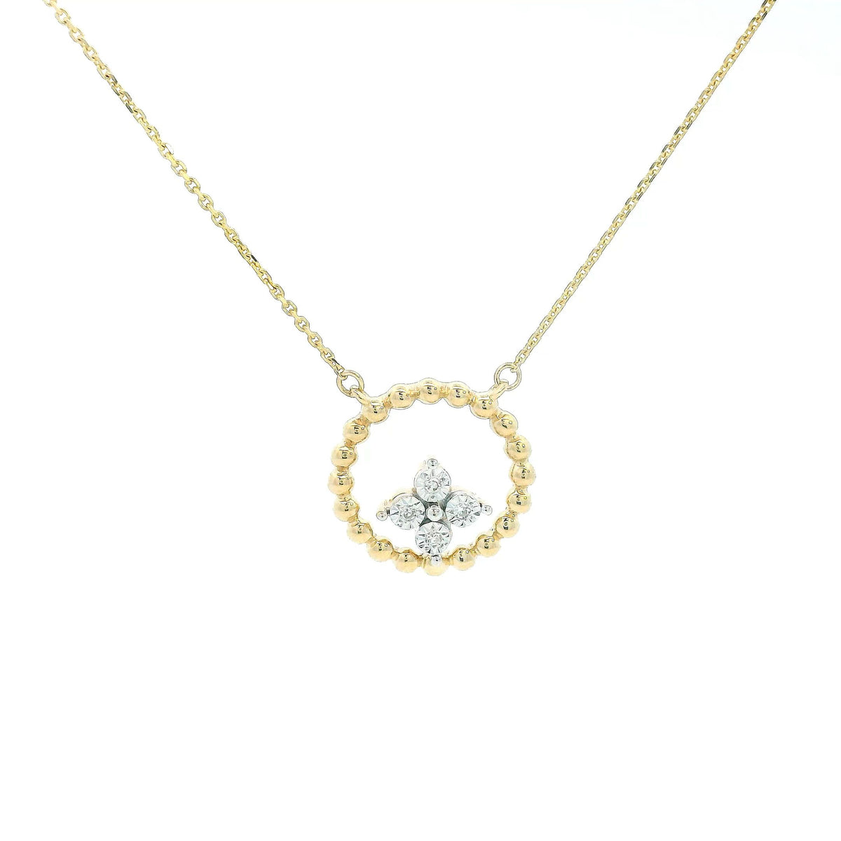 14K Yellow Gold 0.01ct. Diamond Cluster Beaded Necklace