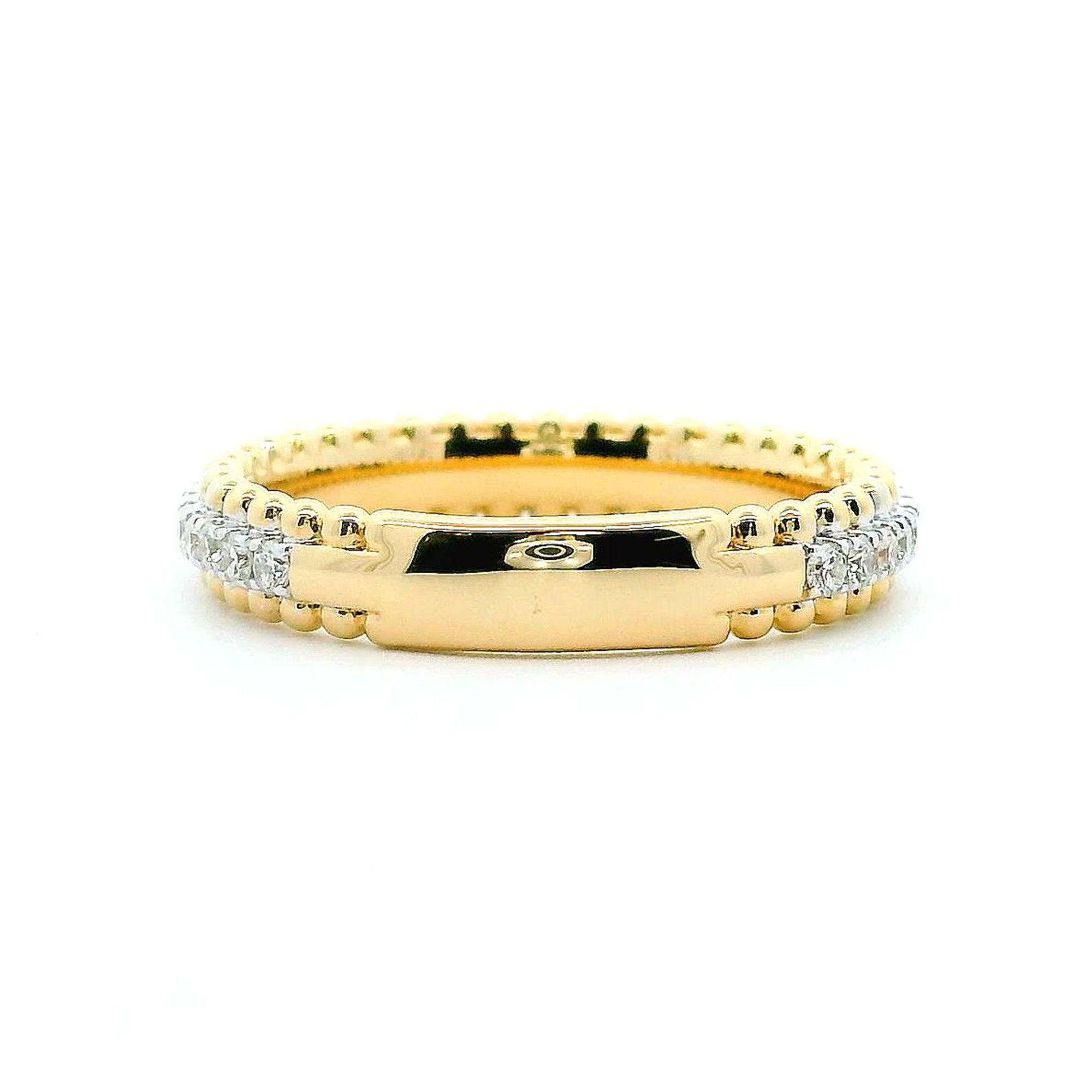 14K Yellow & White Gold 0.40cttw. Diamond Center Beaded Edge Fashion Ring