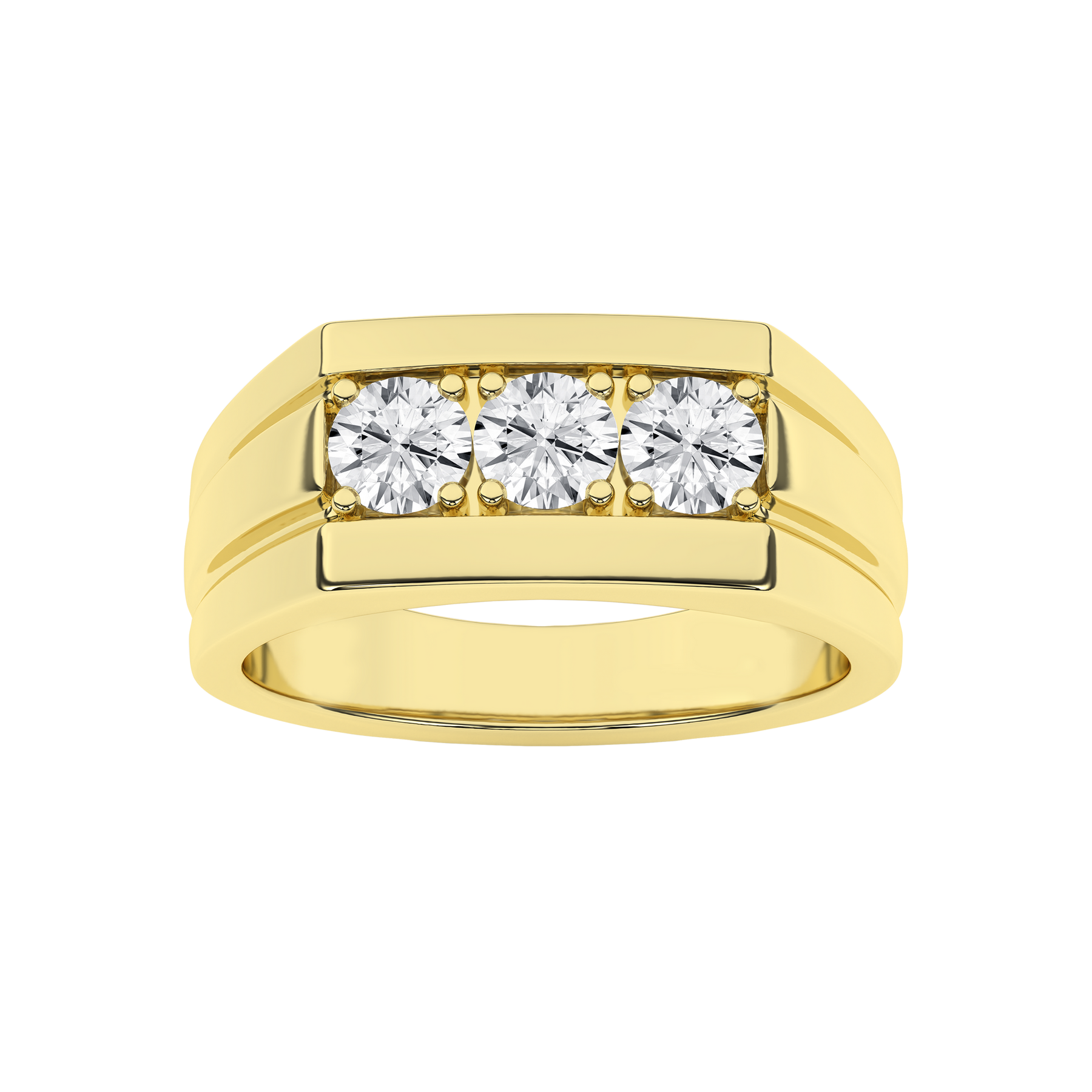 1 Carat Round Lab Grown Diamond 14K Gold Three Stone Band