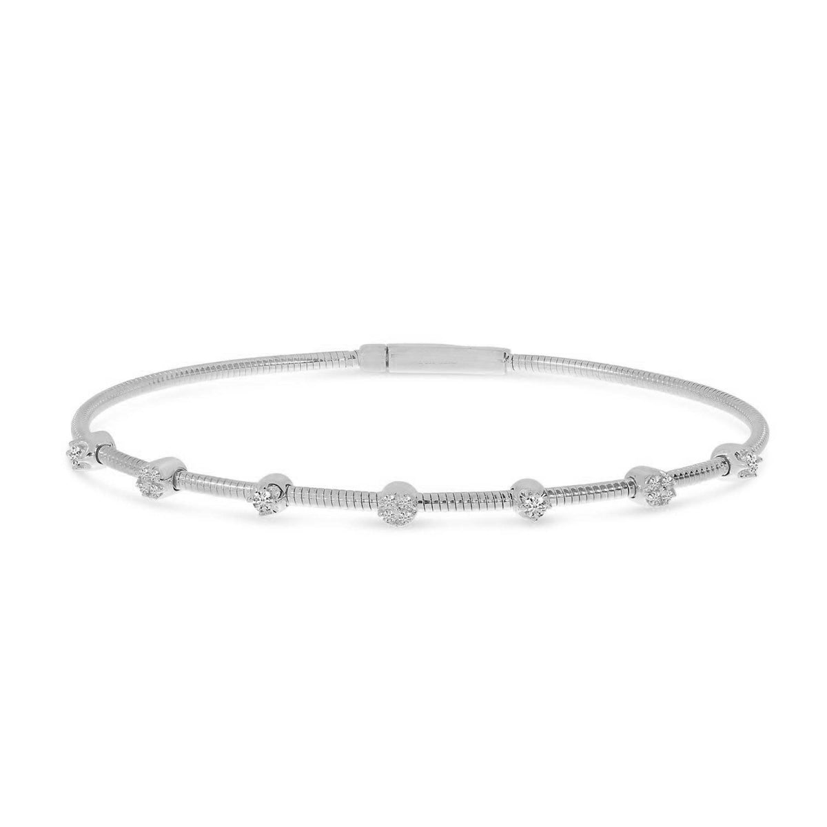 14K White Gold 0.18cttw. Diamond 7 Station Flexible Bracelet