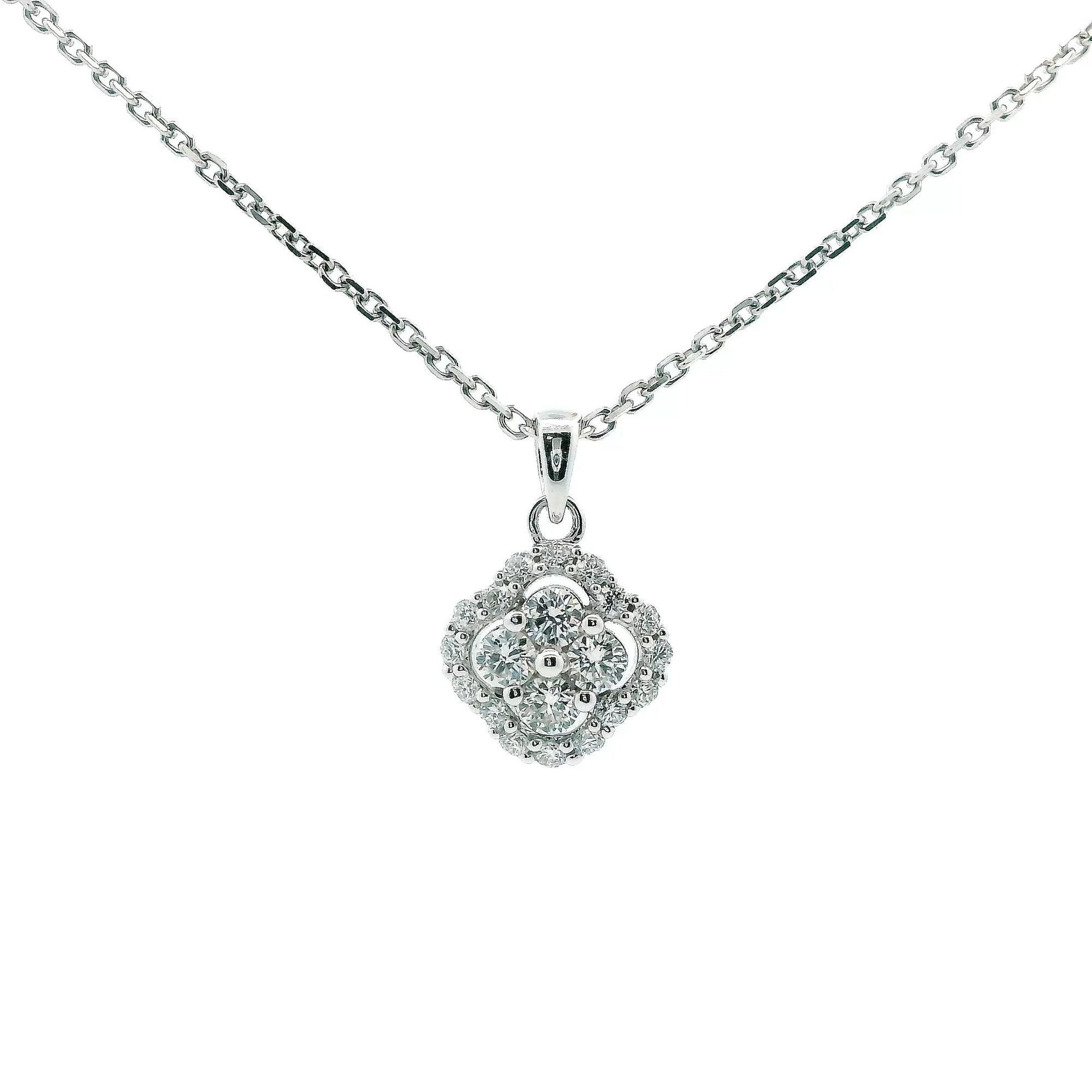 14K White Gold 0.51cttw. Diamond Clover Pendant Necklace