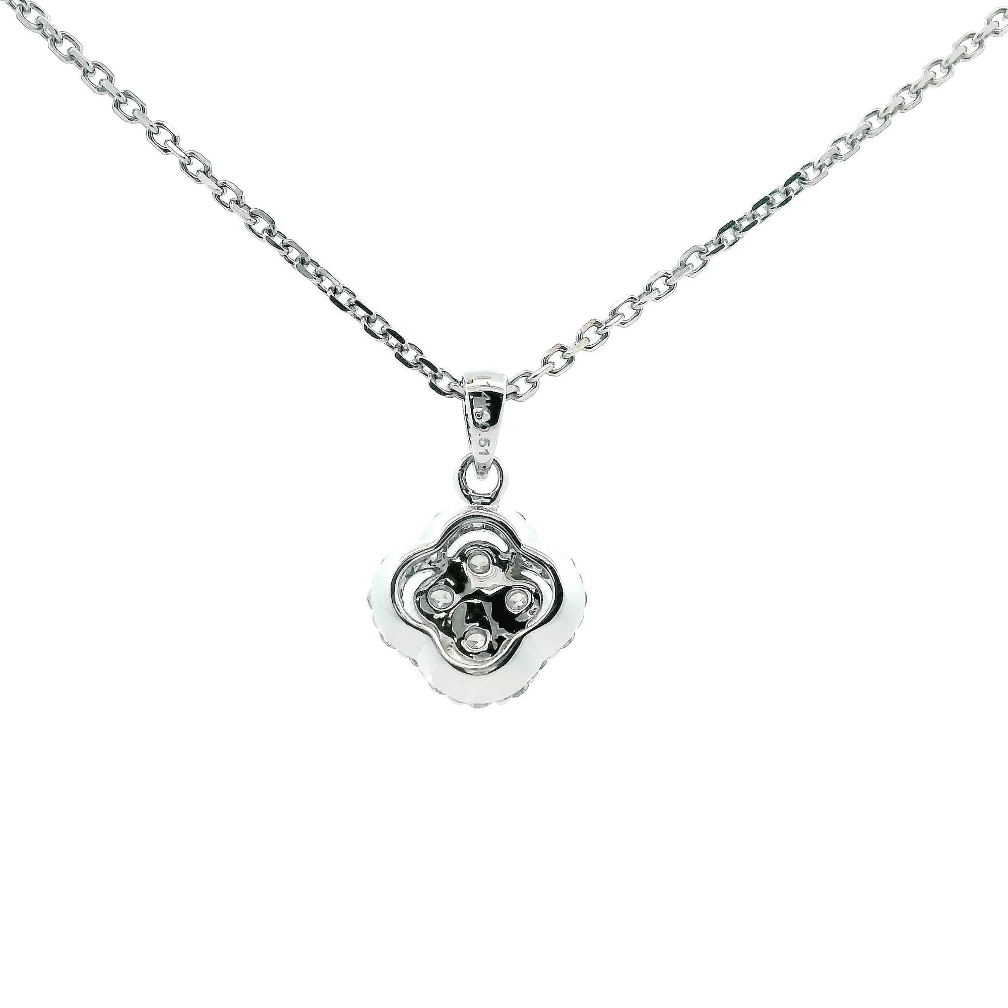 14K White Gold 0.51cttw. Diamond Clover Pendant Necklace