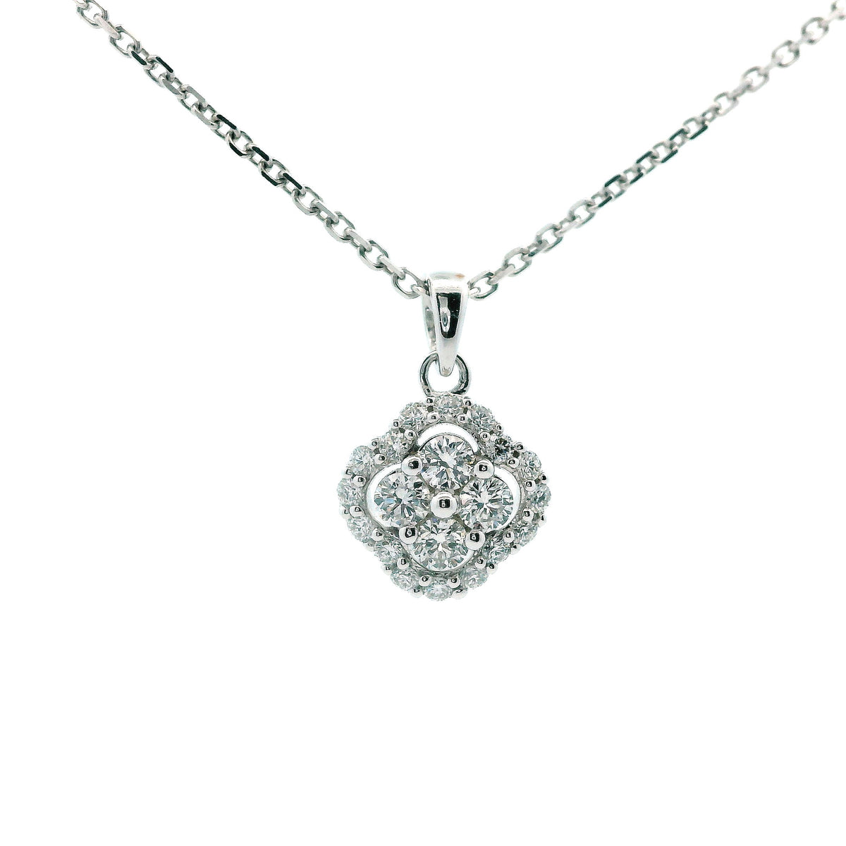 14K White Gold 0.51cttw. Diamond Clover Pendant Necklace