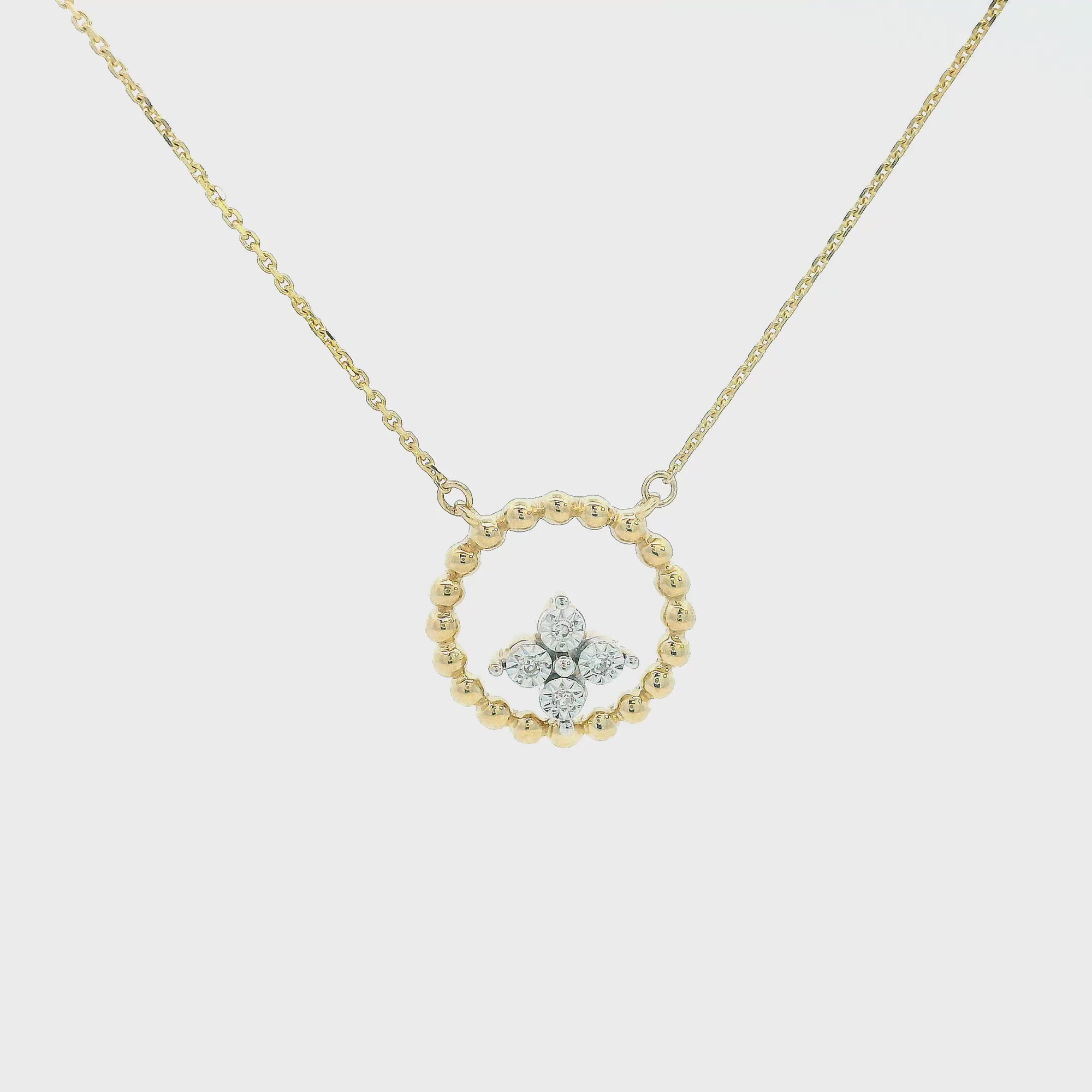 14K Yellow Gold 0.01ct. Diamond Cluster Beaded Necklace