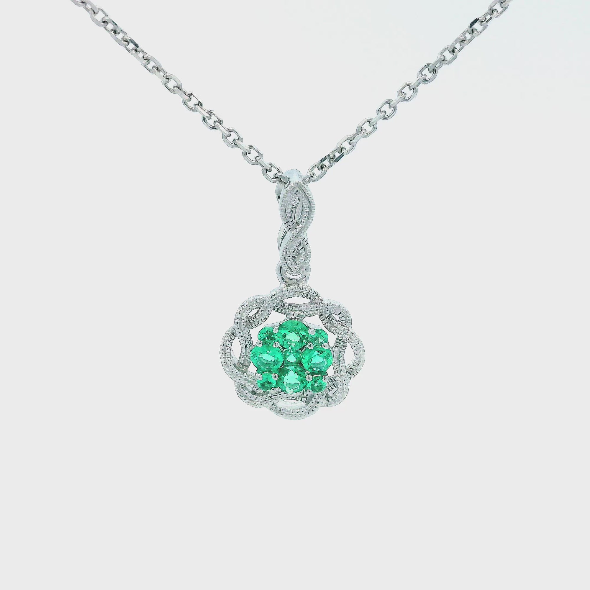 14K White Gold 0.26cttw. Emerald Cluster Braided Pendant