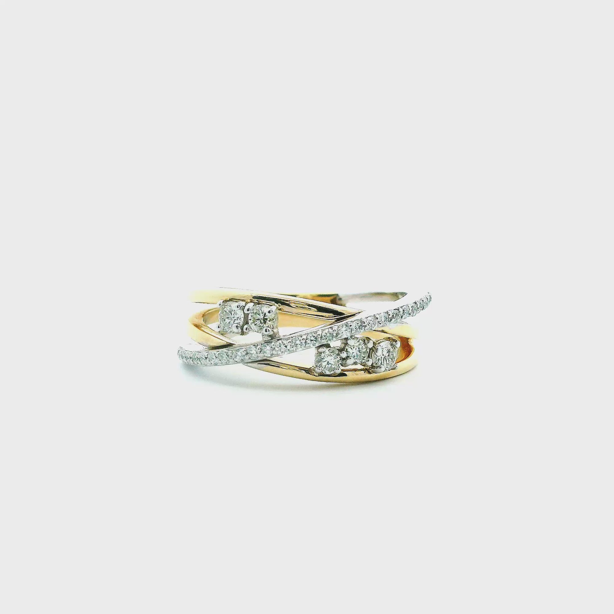 14K Two-Tone Gold 0.42cttw. Diamond Multi Crossover Fashion Ring