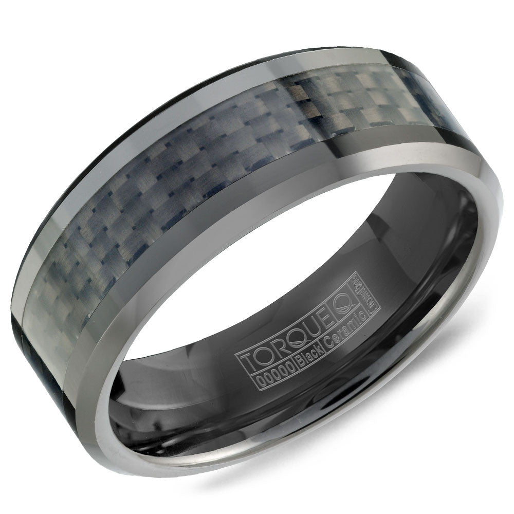 Torque Black Ceramic Collection 8MM Wedding Band with Carbon Fiber